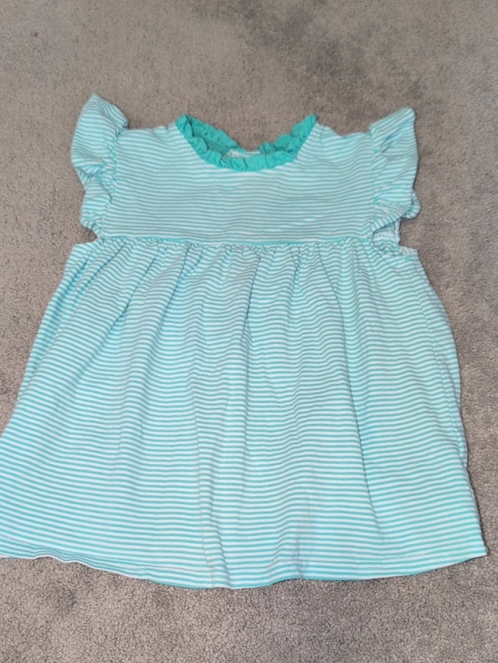 Stitchy Fish Striped Aqua Girls Blouse. Size 3T.